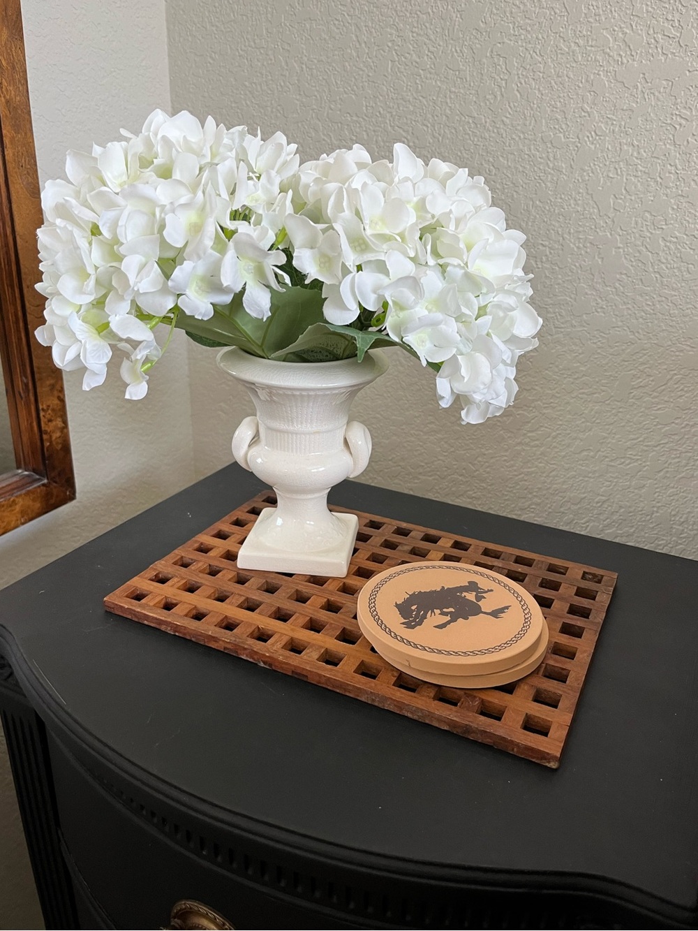 Vintage MCM teak lattice trivet/tray